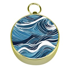 Abstract Blue Ocean Wave Gold Compasses by Jack14