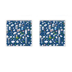 Isometric-seamless-pattern-megapolis Cufflinks (square) by Amaryn4rt