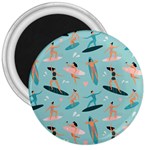 Beach Surfing Surfers With Surfboards Surfer Rides Wave Summer Outdoors Surfboards Seamless Pattern 3  Magnets Front