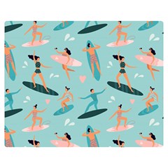 Beach Surfing Surfers With Surfboards Surfer Rides Wave Summer Outdoors Surfboards Seamless Pattern Two Sides Premium Plush Fleece Blanket (medium) by Bedest