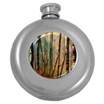 woodland woods forest trees nature outdoors mist moon background artwork book Round Hip Flask (5 oz) Front