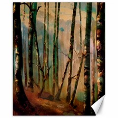 Woodland Woods Forest Trees Nature Outdoors Mist Moon Background Artwork Book Canvas 11  X 14  by Grandong