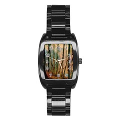 Woodland Woods Forest Trees Nature Outdoors Mist Moon Background Artwork Book Stainless Steel Barrel Watch by Grandong