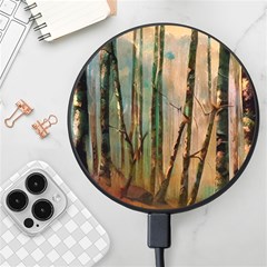 Woodland Woods Forest Trees Nature Outdoors Mist Moon Background Artwork Book Wireless Fast Charger(black) by Grandong