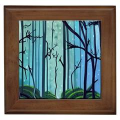 Nature Outdoors Night Trees Scene Forest Woods Light Moonlight Wilderness Stars Framed Tile by Grandong