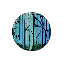 Nature Outdoors Night Trees Scene Forest Woods Light Moonlight Wilderness Stars Rubber Round Coaster (4 Pack) by Grandong