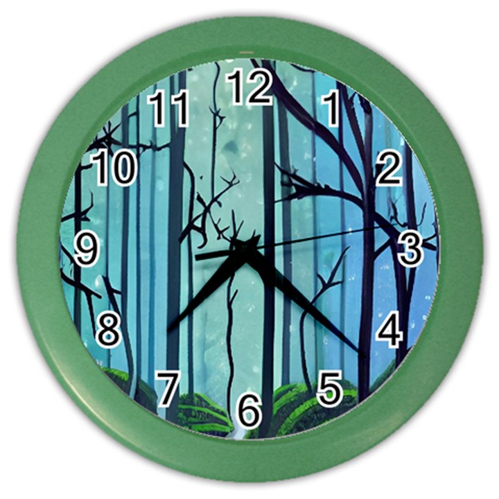 Nature Outdoors Night Trees Scene Forest Woods Light Moonlight Wilderness Stars Color Wall Clock