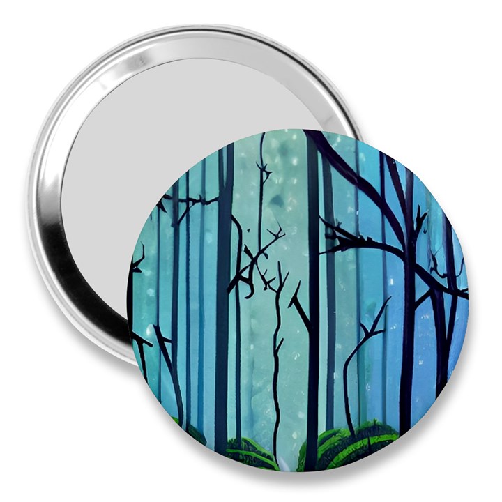 Nature Outdoors Night Trees Scene Forest Woods Light Moonlight Wilderness Stars 3  Handbag Mirrors