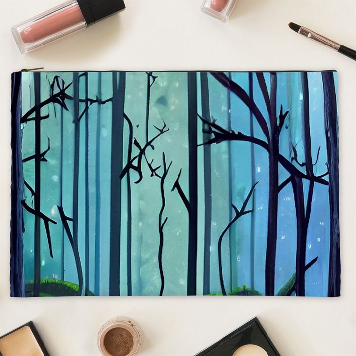 Nature Outdoors Night Trees Scene Forest Woods Light Moonlight Wilderness Stars Cosmetic Bag (XXL)