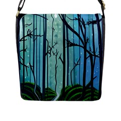 Nature Outdoors Night Trees Scene Forest Woods Light Moonlight Wilderness Stars Flap Closure Messenger Bag (l) by Grandong