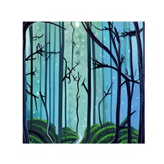 Nature Outdoors Night Trees Scene Forest Woods Light Moonlight Wilderness Stars Square Satin Scarf (30  X 30 ) by Grandong