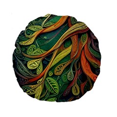 Outdoors Night Setting Scene Forest Woods Light Moonlight Nature Wilderness Leaves Branches Abstract Standard 15  Premium Round Cushions by Grandong