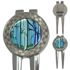 Nature Outdoors Night Trees Scene Forest Woods Light Moonlight Wilderness Stars 3-in-1 Golf Divots by Grandong