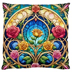 Roses Floral Stained Glass Vibrant Standard Premium Plush Fleece Cushion Case (two Sides) by Grandong