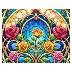 Roses Floral Stained Glass Vibrant Premium Plush Fleece Blanket (medium) by Grandong