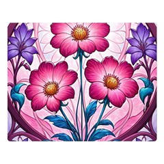 Fantasy Pink Flowers Stained Glass Premium Plush Fleece Blanket (large) by Grandong